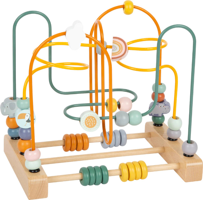 Motorikschleife Holz Babyspielzeug – Lernspielzeug mit bunten Perlen & Tiermotiven zur Förderung der Feinmotorik ab 12 Monaten