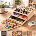 10-in-1 Holz Spielesammlung – Schach, Dame & Klassiker Brettspiele für die ganze Familie ab 6 Jahren