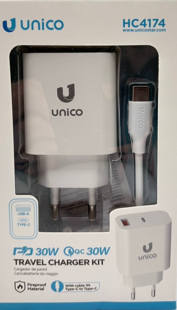Unico HC 4174 Schnellladegerät 30W USB-C – Ladegerät mit Kabel Weiß