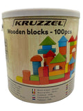Kruzzel Lernspielzeug Holzbausteine – 100 Teile im Eimer mit Sortierdeckel und Stoffbeutel