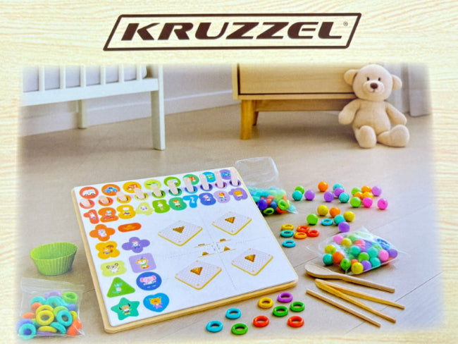 Kruzzel Holzpuzzle mit Zahlen, Formen, Figuren und Perlen – Lernspielzeug für Kinder ab 3 Jahren