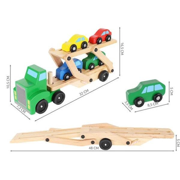 Kruzzel Holzlastwagen – Faltbarer Spielzeug-LKW mit 4 Autos