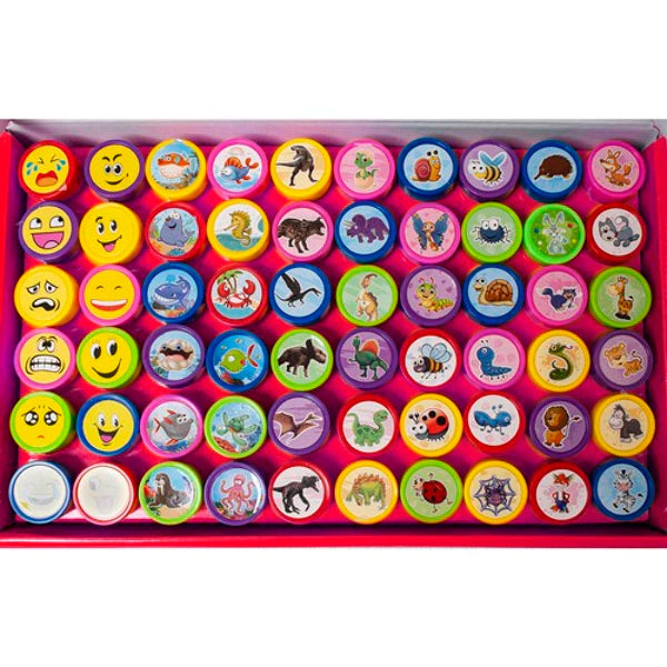Kinder Stempel Set mit 60 Teilen Tiermotiven und Smileys Kreativstempel für Basteln Schule Kindergarten und Kindergeburtstag